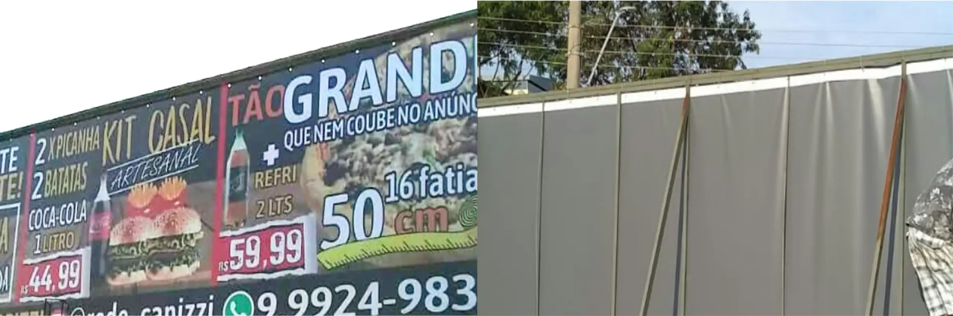 Lona em grande formato com ilhós instalada